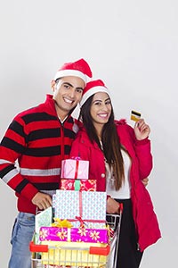 Couple christmas Credit card shopping gift cart
