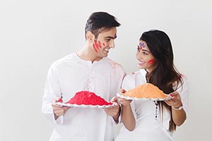 Indian Couple Celebrating Holi Festival Colours Sm