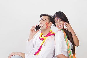 Happy Couple Holi Celebration Talking Phone Fun