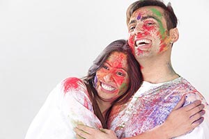 Couple Holi Celebration Enjoying Hugging Romance S