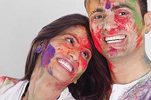 Couple Holi Celebrating Fun Smiling Romance Face C