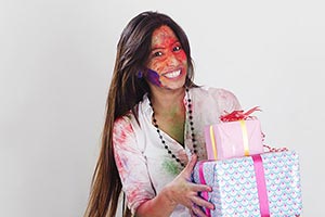 Woman Holi Festival Showing Gift s Celebrating Fun