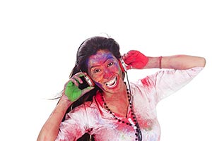 Lady Holi Celebrating listening music headphone Ch