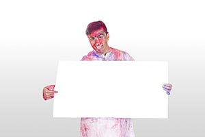 Woman Holi Celebrating Showing White Board Fun