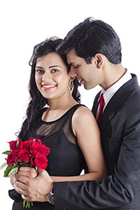 Formal Were Couple Romance Giving Flowers