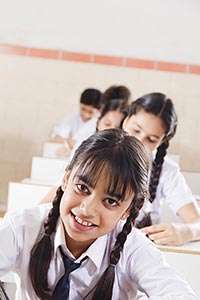 School Girl Students Studying