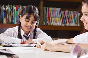 Girls Students Studying Library