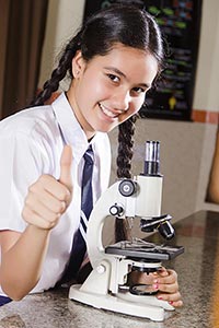 Girl Student Microscope Thumbsup