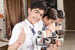 School Students Microscope Thumbsup