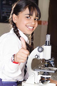 Girl Student Microscope Thumbs up
