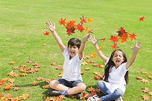 2 People ; Arms Raised ; Autumn ; Bonding ; Boys ;