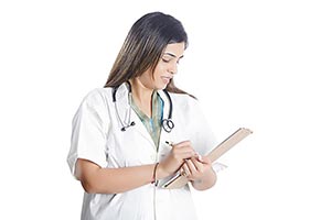 Woman Doctor Writing Clipboard