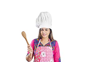 Lady Housewife kitchen Showing Utensil