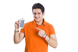 Man Showing Mobile Phone Pointing