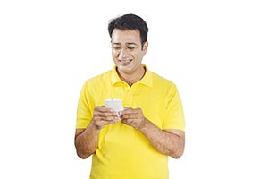 Casual Man Reading Text message Cellphone