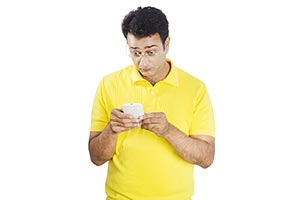 Shocking Man Reading Text message Cellphone