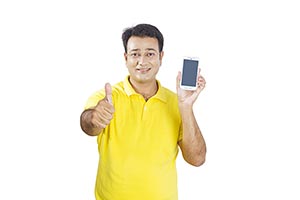 Man Showing New Cellphone Thumbsup