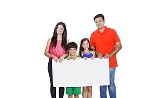 Parents Children Holding White Board