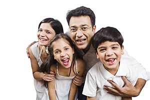 Happy Indian Parents Children Cheering