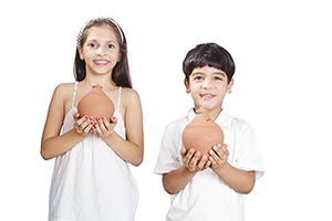 Little Boy Girl Saving Money Piggy bank