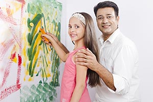 Father Child Girl Painting Wall Home Improvement