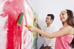 Father Daughter Painting Wall Paint Roller Home Im