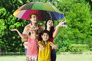 Parents Children Umbrella Rain Park