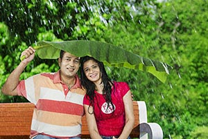 Couple Banana Leaf Rain Protection