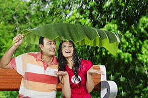 Couple Banana Leaf Rain Protection