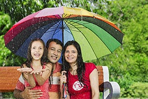 Parents Daughter Enjoying Rain Park