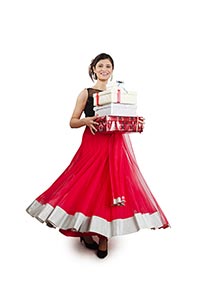 Portrait Woman Holding Gifts During Diwali Festiva