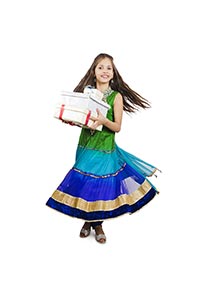Little Girl Holding Gifts Boxes Diwali Celebration
