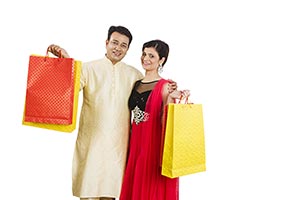 Indian Couple Carrying Shopping Bags Diwali