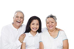 Grandparents Teenage Granddaughter Sitting Enjoy