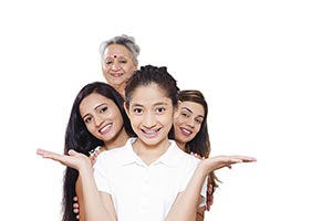 Indian Family Standing Queue Gesturing Hand