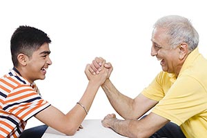 Grandfather Grandson Arm wrestling