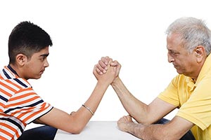 Boy Grandfather Arm wrestle Competition