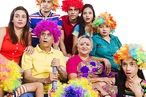 Joint family Watching Television Cricket Match