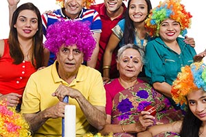 Indian Joint family Watching Television Cricket