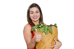 Lady Grocery Shopping Bag Vegetables Thumbsup