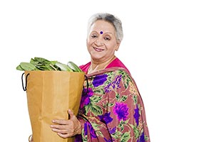 Senior Woman Vegetables Shopping Bag