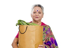 Older Women Grocery Shopping Bag Vegetables