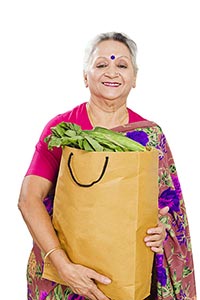 Old Woman Shopping Bag Vegetarian Groceries