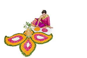 Woman Festival Diwali Flower Rangoli Decoration