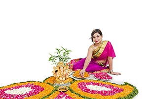 Indian Lady Decorating Rangoli Diwali