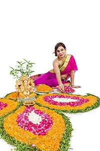Woman Making Rangoli Design Diwali Festival