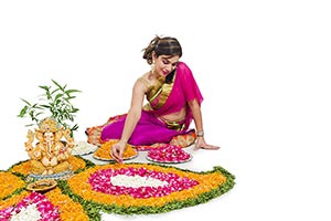 Woman Decorating Rangoli Diwali Festival