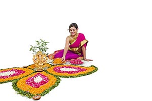 Woman Making Rangoli Flowers Onam Diwali