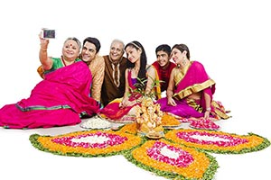 Joint Family Rangoli Diwali Taking Selfie