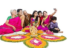 Big Family Diwali Festival Cellphone Selfie